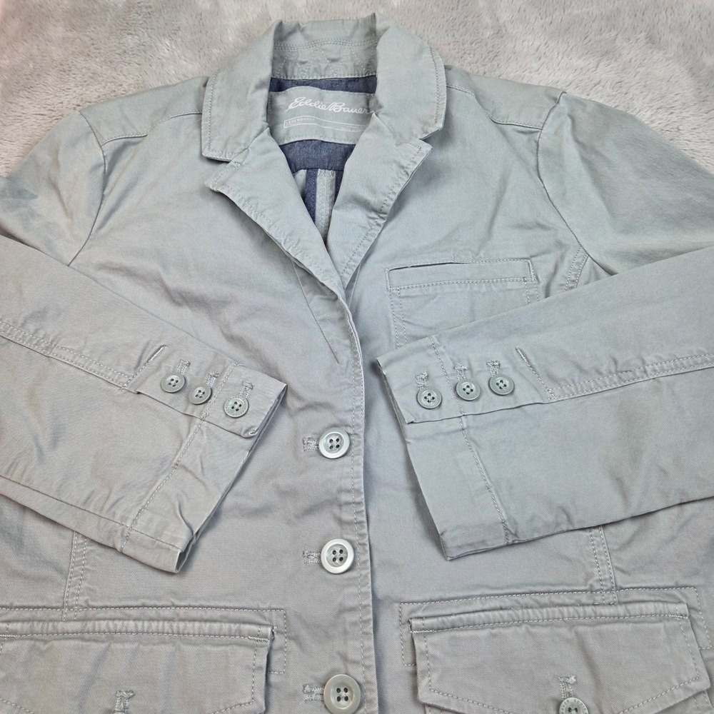 Eddie Bauer Legendwash Stretch Blazer Women P12 Utility Pocket Jacket Sage Green